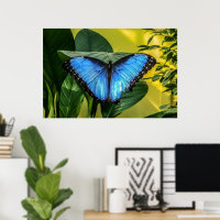 Blue Morpho Butterfly Floral Nature Art