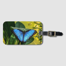 Blue Morpho Butterfly Floral Nature Name Luggage Tag