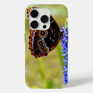 Blue morpho butterfly on a marsh orchid iPhone 15 pro case
