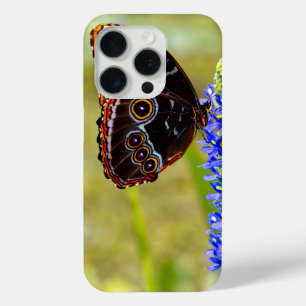 Blue morpho butterfly on a marsh orchid iPhone 15 pro case