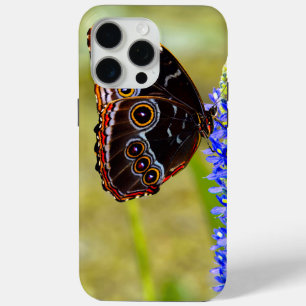 Blue morpho butterfly on a marsh orchid iPhone 15 pro max case