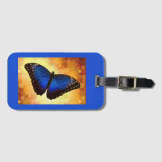 Blue Morpho Butterfly on Gold Luggage Tag