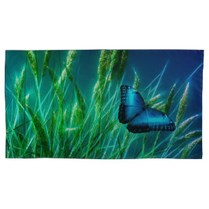 Blue Morpho Butterfly on Green Grass Pillowcase