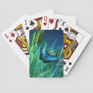 Blue Morpho Butterfly on Green Grass Playing Cards