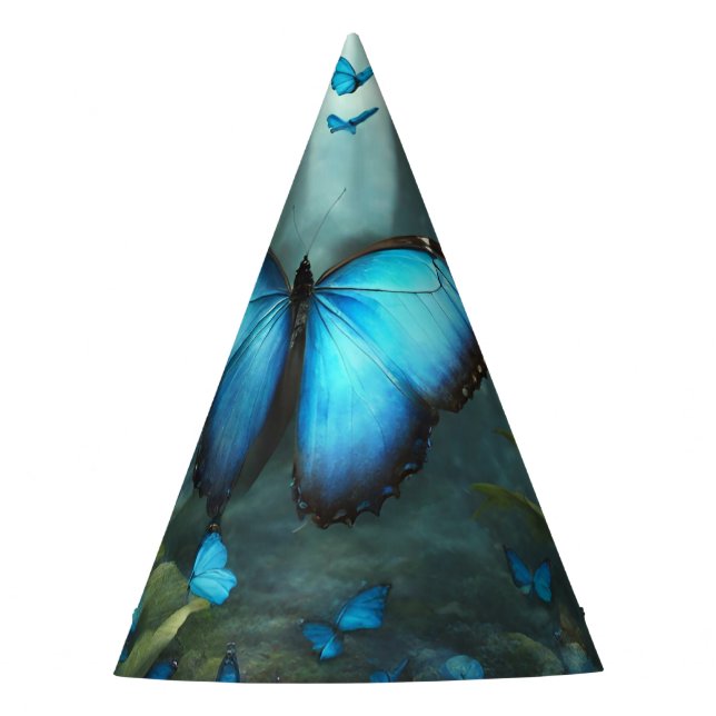 Blue Morpho Butterfly Party Hat (Front)