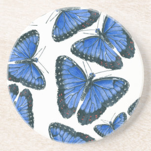 Blue morpho butterfly pattern design coaster