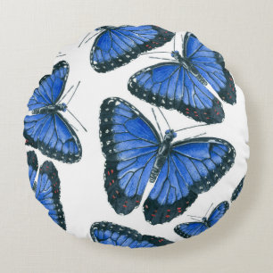 Blue morpho butterfly pattern design round cushion