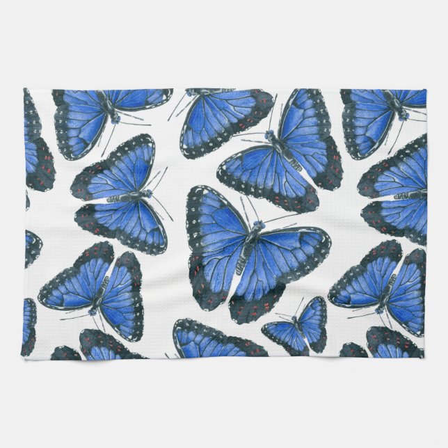 Blue morpho butterfly pattern design tea towel (Horizontal)