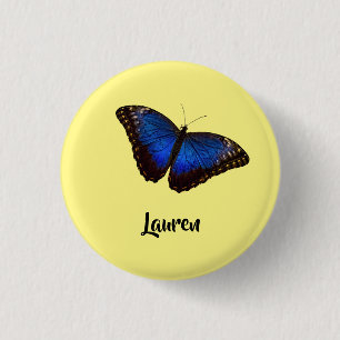 Blue Morpho Butterfly Personalised with Name 3 Cm Round Badge
