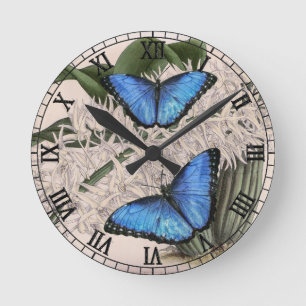 Blue Morpho Butterfly Round Clock