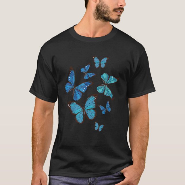 Blue Morpho Butterfly Swarm Lepidoptera Lover Ento T-Shirt (Front)