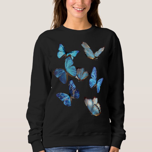 Blue Morpho Butterfly Swarmes Lepidoptera Entomolo Sweatshirt (Front)