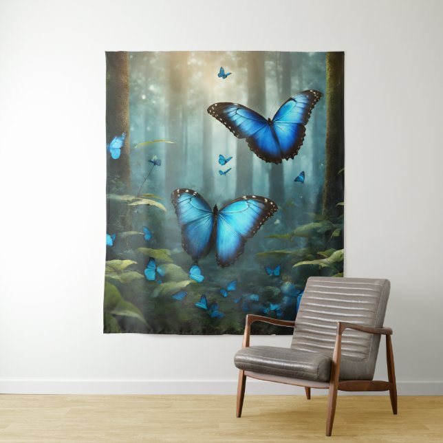 Blue Morpho Butterfly Tapestry (In Situ)