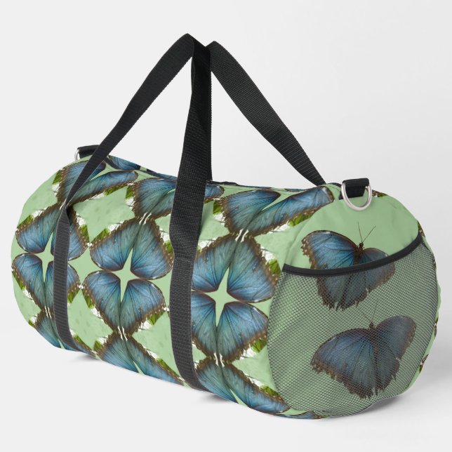 Blue Morpho Butterfly Wing Pattern Duffle Bag (Right Corner)