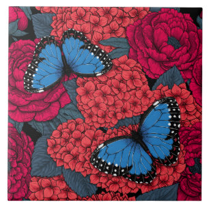 Blue morpho garden ceramic tile