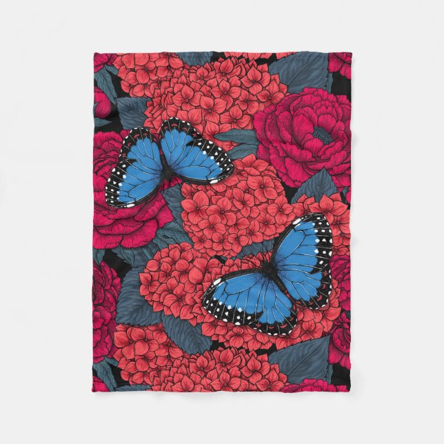 Blue morpho garden fleece blanket (Front)
