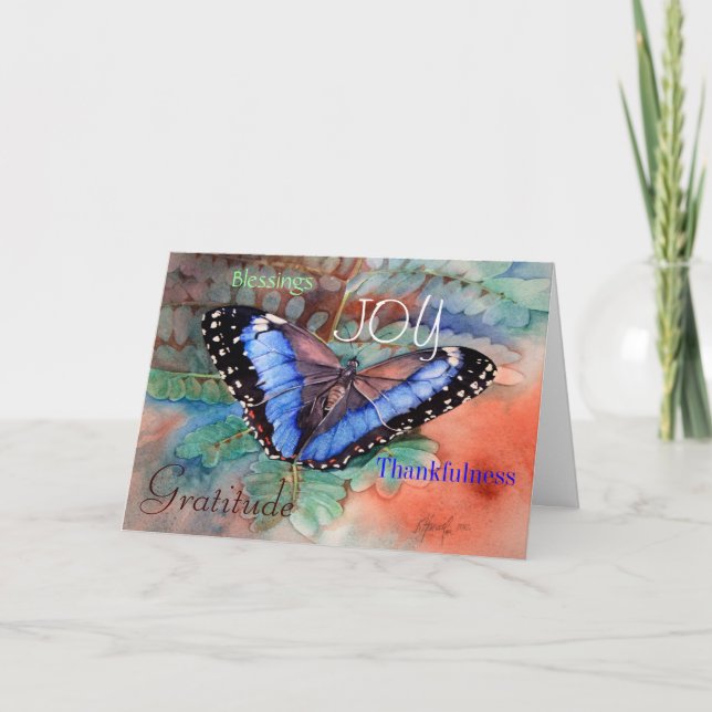 Blue Morpho Watercolor Gratitude Card (Front)
