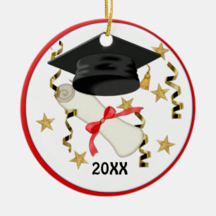 Blue Mortar and Diploma Graduation Ceramic Ornament