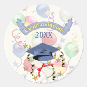 Blue Mortar and Diploma Graduation Classic Round Sticker