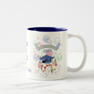 Blue Mortar and Diploma Graduation Two-Tone Coffee Mug