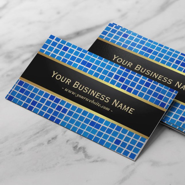 Blue Mosaic Background Dark Business Card (Creator Uploaded)