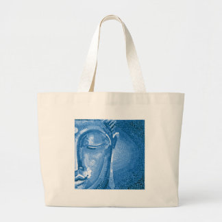 Blue Mosaic Buddha Face Large Tote Bag