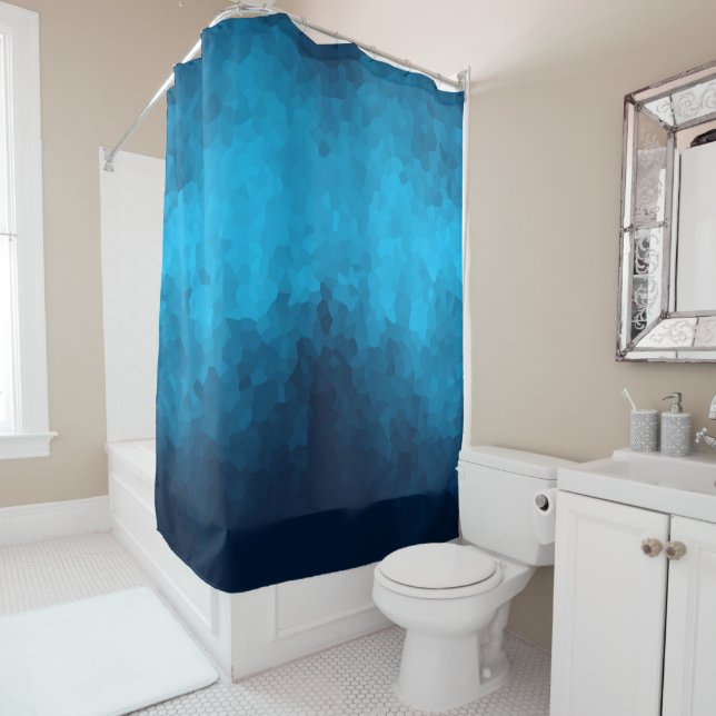 Blue Mosaic Geometric Pattern Shower Curtain (In Situ)