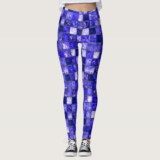 Blue mosaic pattern leggings (Front)