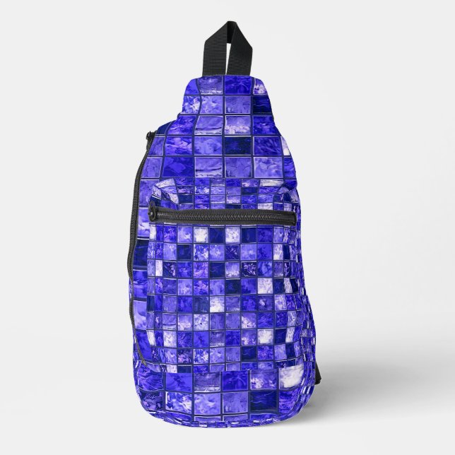 Blue mosaic pattern sling bag (Front)