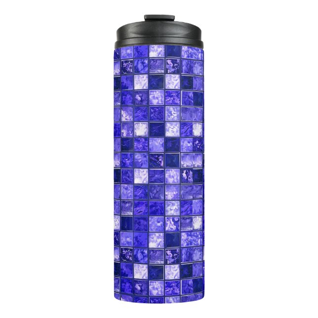 Blue mosaic pattern thermal tumbler (Front)