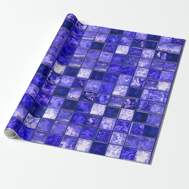 Blue mosaic pattern wrapping paper (Unrolled)