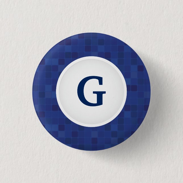 Blue mosaic pixel pattern personalised monogram  3 cm round badge (Front)