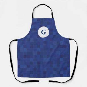 Blue mosaic pixel pattern personalised monogram apron