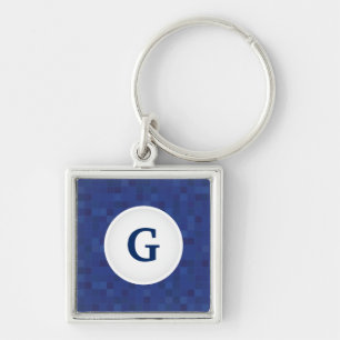 Blue mosaic pixel pattern personalised monogram key ring