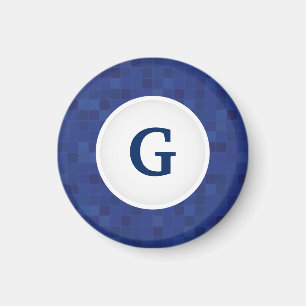 Blue mosaic pixel pattern personalised monogram  magnet
