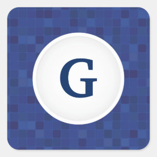 Blue mosaic pixel pattern personalised monogram square sticker