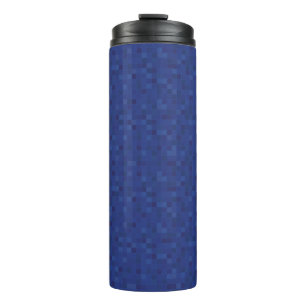 Blue mosaic pixel pattern thermal tumbler