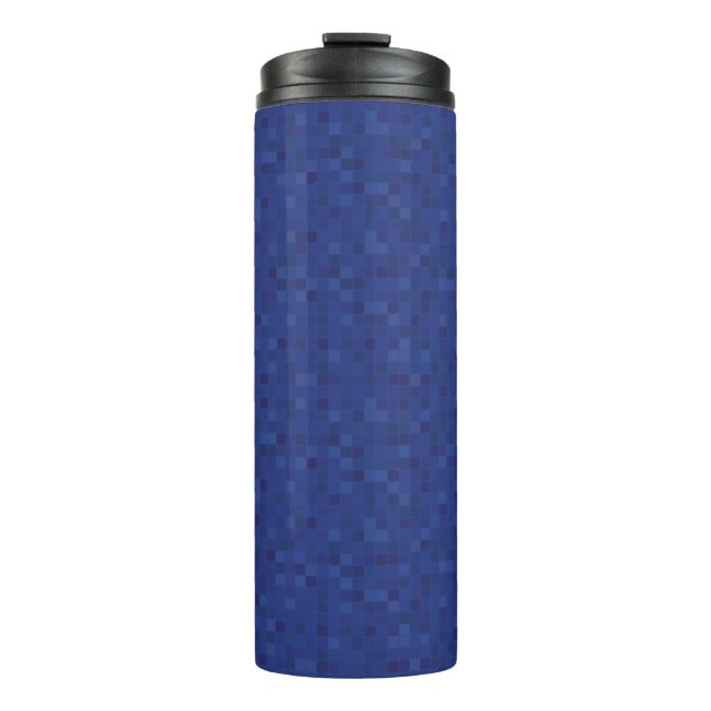 Blue mosaic pixel pattern thermal tumbler (Front)