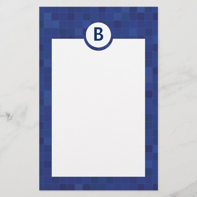 Blue mosaic pixel stationery paper (Front)