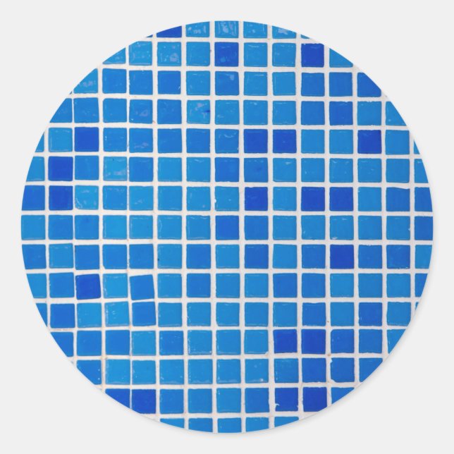 Blue Mosaic Tile Classic Round Sticker (Front)