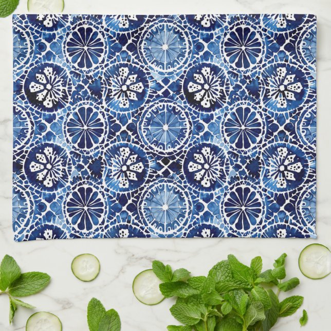 Blue Mosaic Tile Kitchen Towel (Folded)