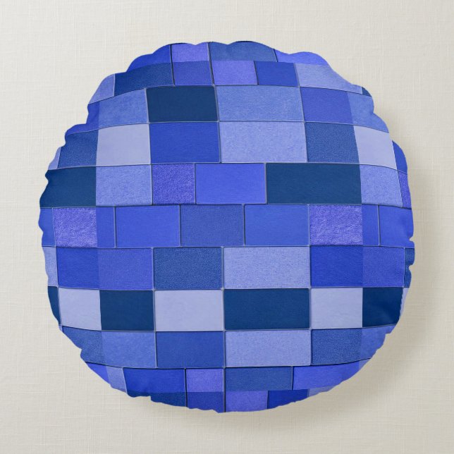 Blue mosaic tiles round cushion (Front)