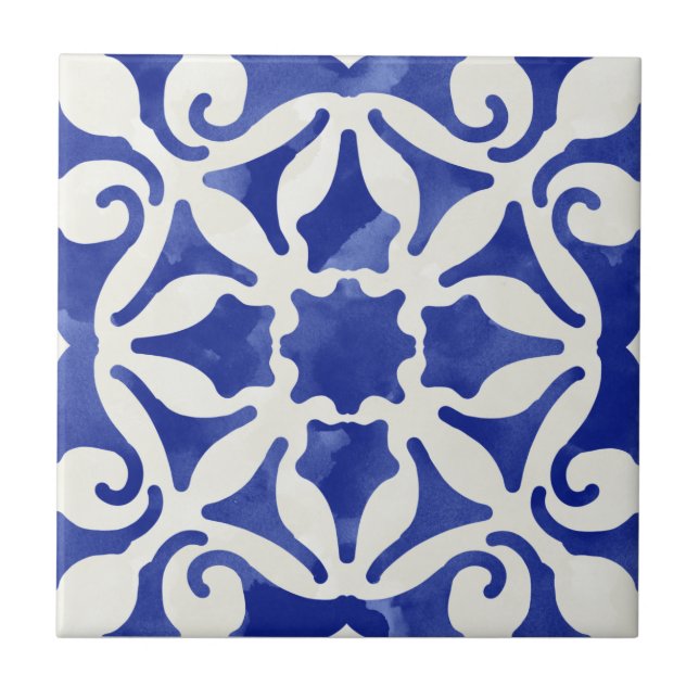 Blue Mosaic Watercolor Pattern ceramic tile (Front)