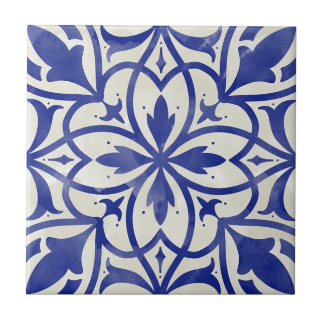 Blue Mosaic Watercolor Pattern ceramic tile (Front)