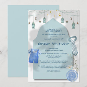 Blue mosque arch Islamic Aqiqah & Baby Shower Boy Invitation