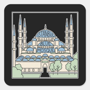 Blue Mosque Istanbul Minimalist Doodle Square Sticker