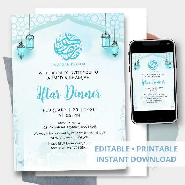 Blue Mosque Lanterns Ramadan Iftar Dinner Invitation (Creator Uploaded)