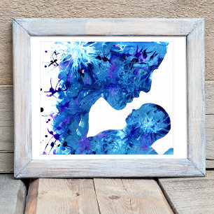 Blue Mother & Child Acrylic Abstract Art Design Poster
