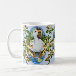 Blue Mother Duck & Ducklings Spring Apple Blossoms Coffee Mug