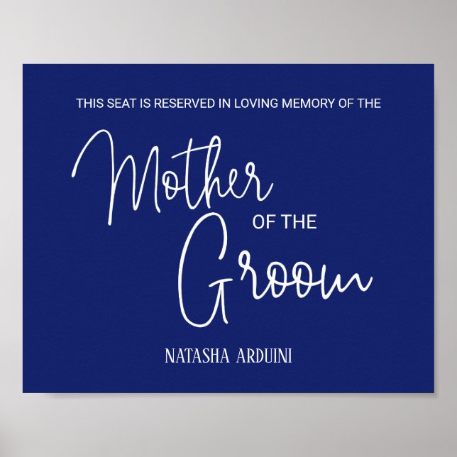 Blue Mother Groom Reserved Seat Memorial Wedding Poster (Front)